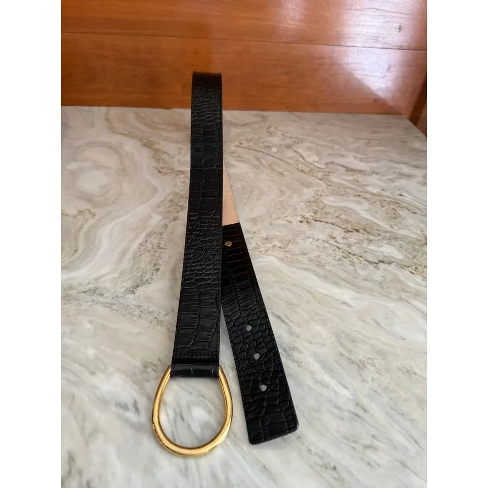 Talbots Croc Embossed Leather Belt Black S